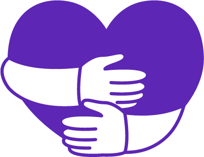 A purple heart with cartoon arms reaching around and hugging it.