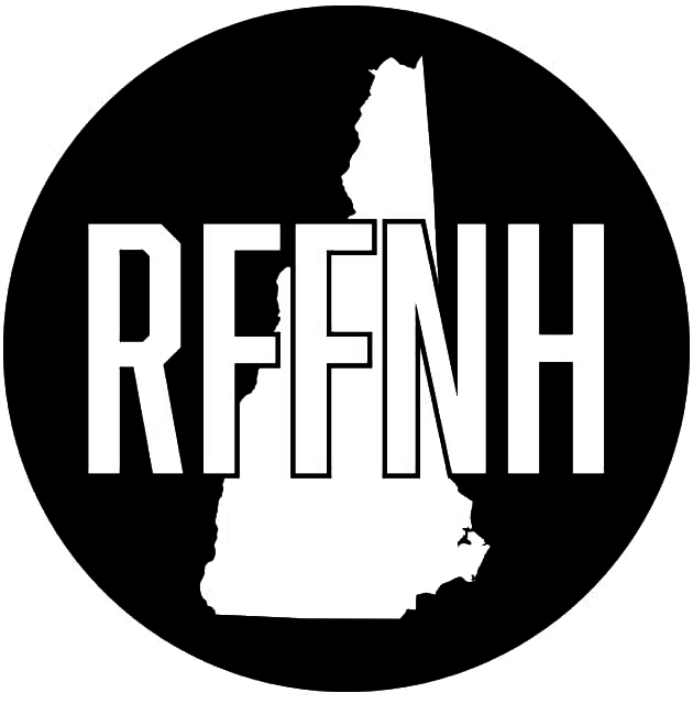 the ReproFund Logo: a black circle surrounding an outline of the state of New Hampshire; overlaying both is RFFNH in block letters.